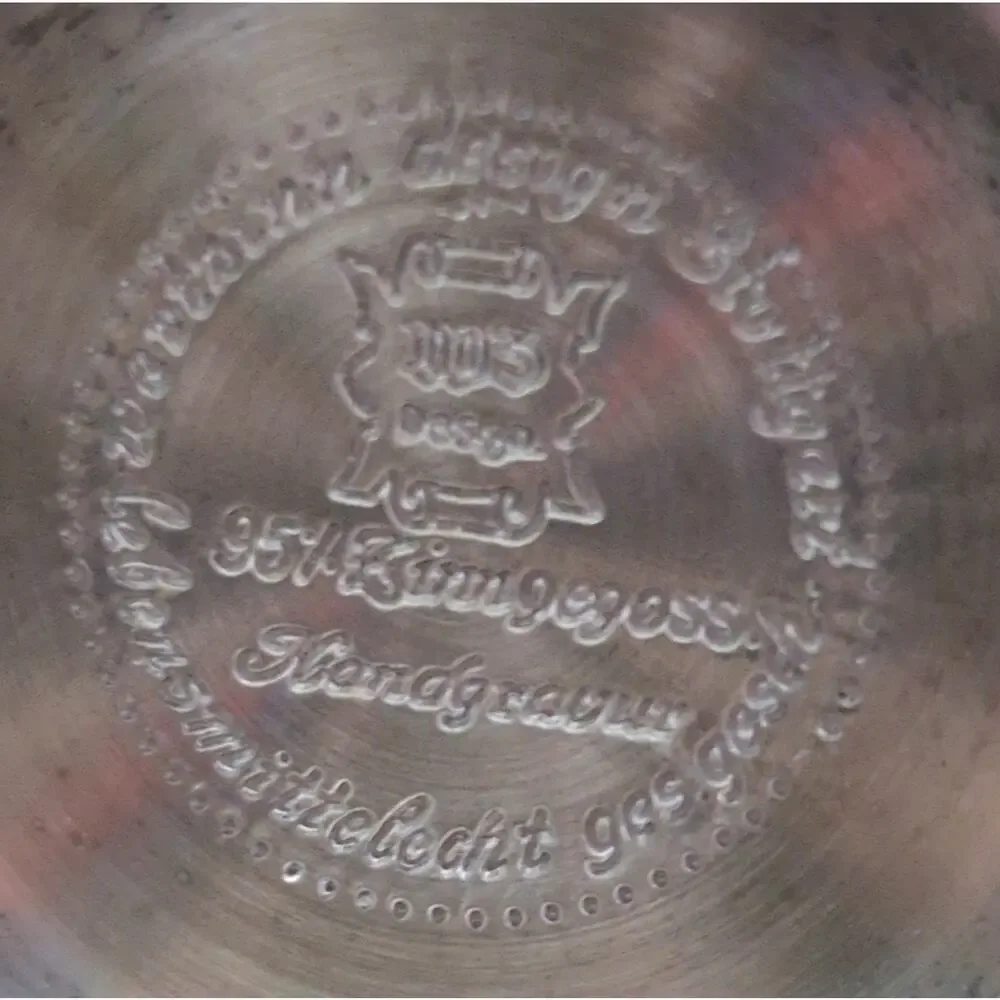 Vintage German Pewter Cup Leverkusen Wilhelm Dopatka Halle Zinnbecher Relief 3¾